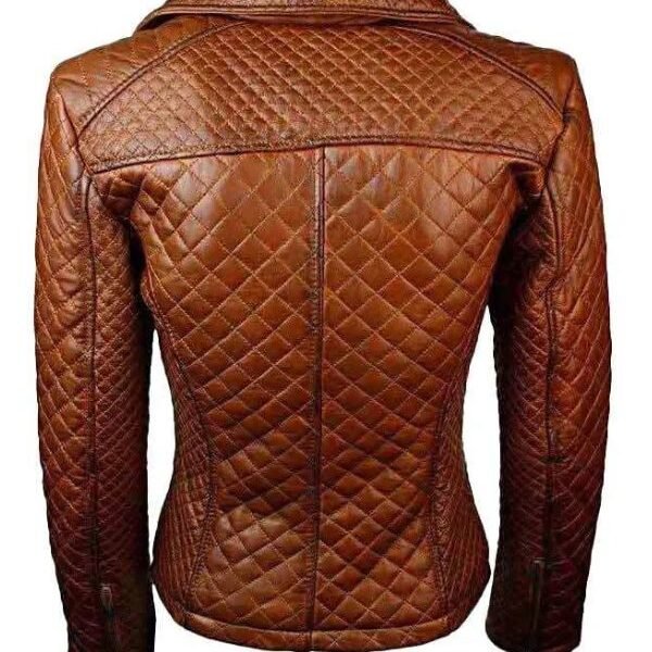Quilted Sheepskin Tan Brown Leather Jacket