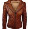 Quilted Sheepskin Tan Brown Leather Jacket