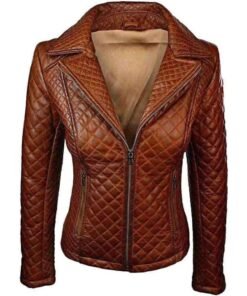 Quilted Sheepskin Tan Brown Leather Jacket